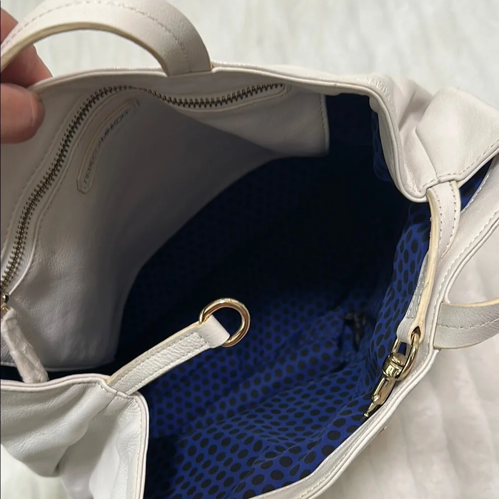 Rebecca Minkoff White and Gold Woven-Trim Leather Tote NWT